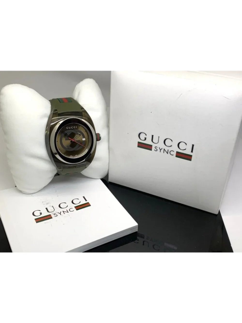 GUCCI Men's Watch YA137106 Sync Swiss Quartz Green Rubber Band 46mm